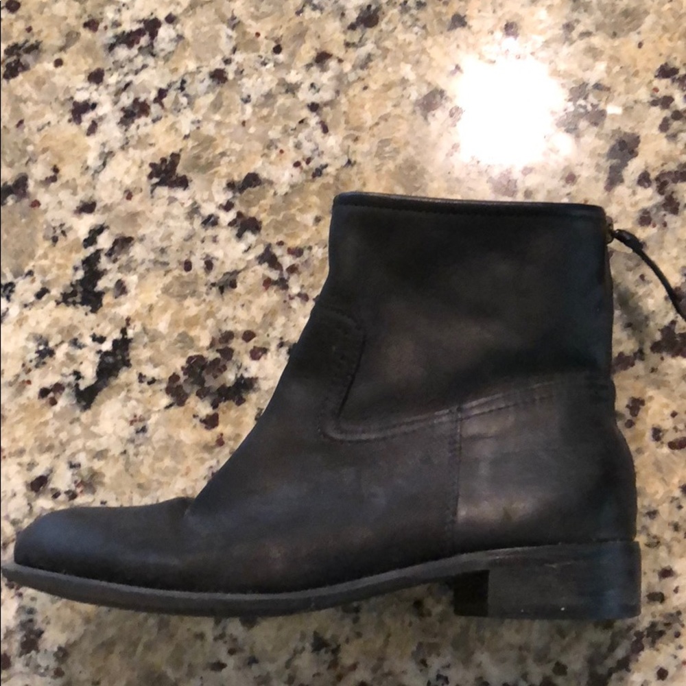 Black leather back zip ankle bootie